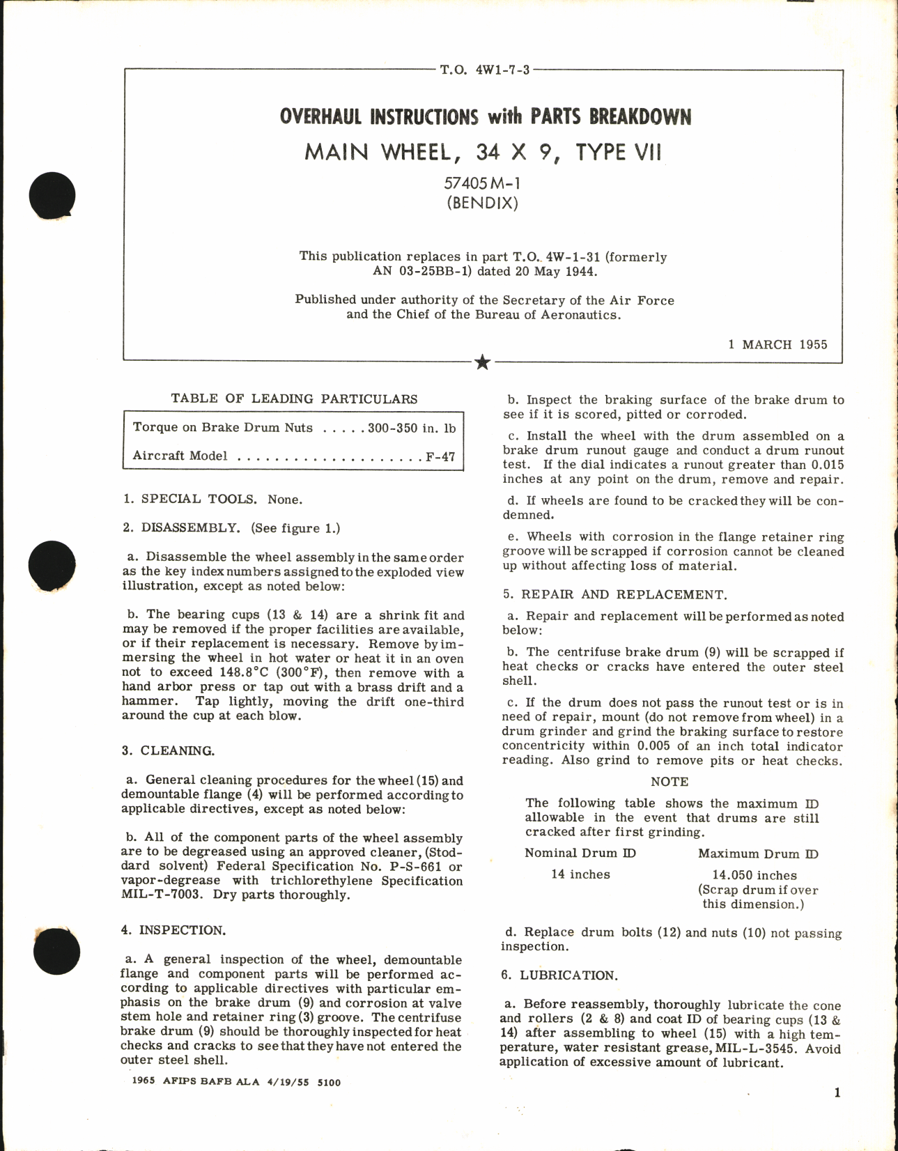 Sample page 1 from AirCorps Library document: Overhaul Instructions with Parts Breakdown for Main Wheel 34 x 9, Type VII