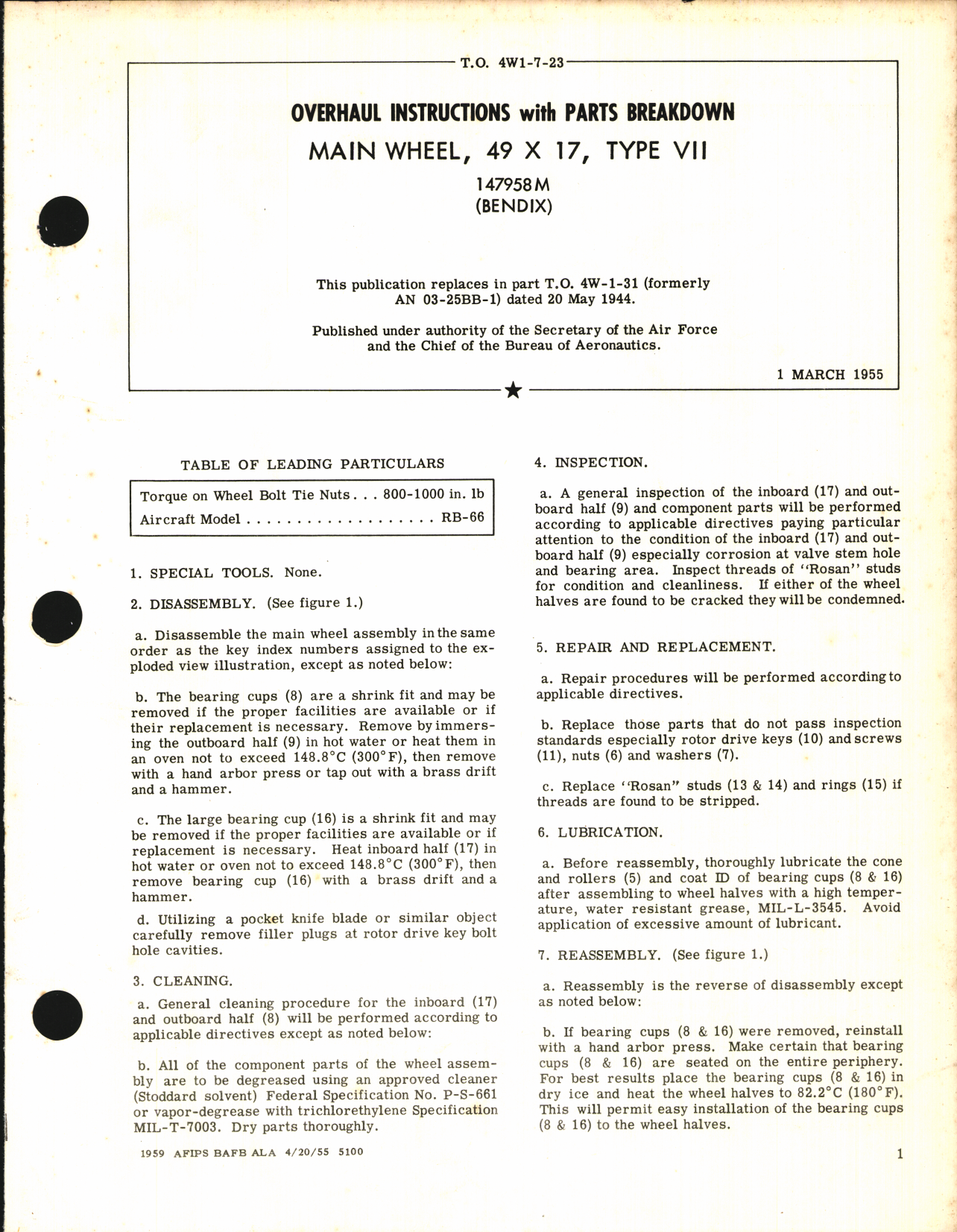 Sample page 1 from AirCorps Library document: Overhaul Instructions with Parts Breakdown for Main Wheel 49 x 17, Type VII