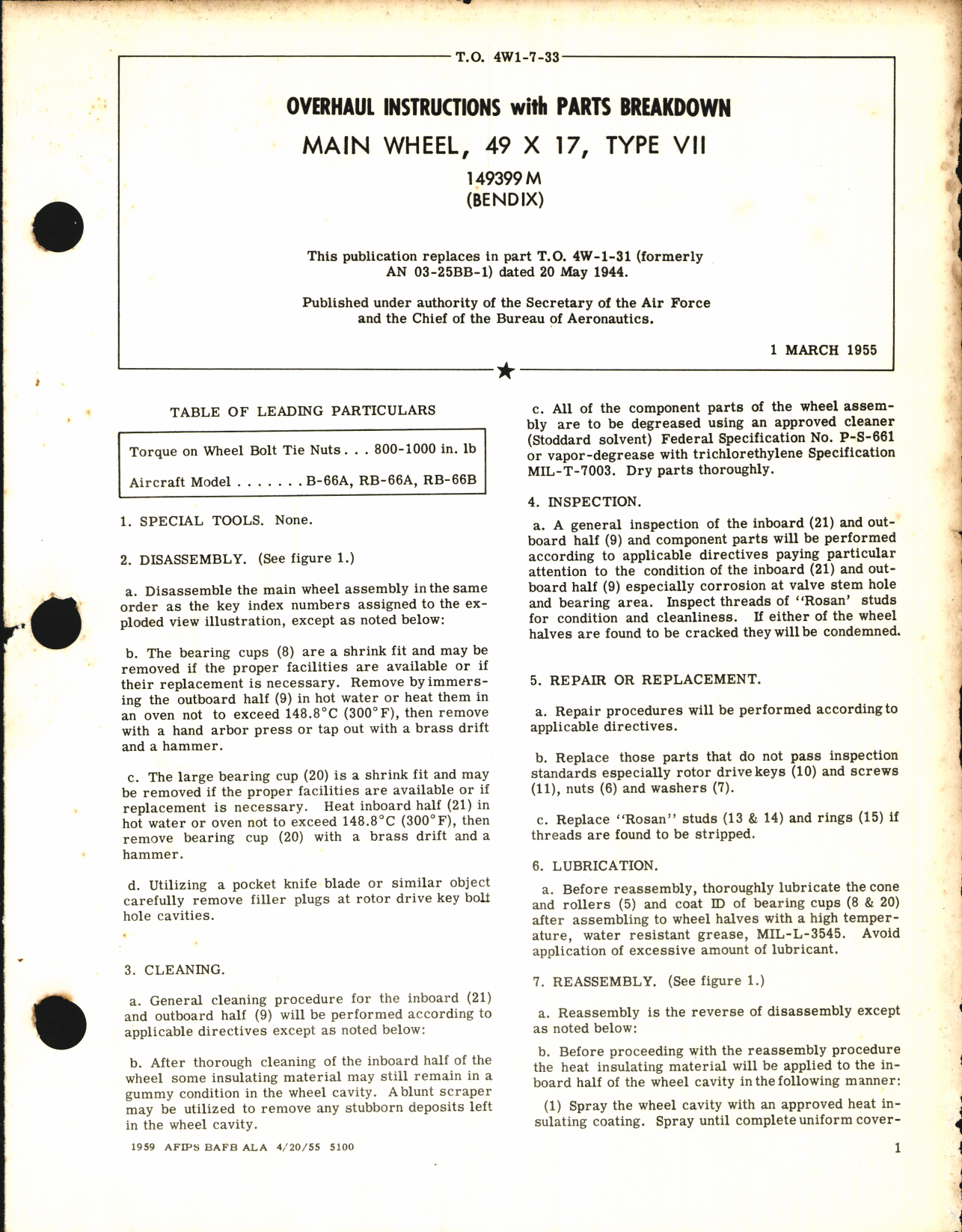 Sample page 1 from AirCorps Library document: Overhaul Instructions with Parts Breakdown for Main Wheel 49 x 17, Type VII
