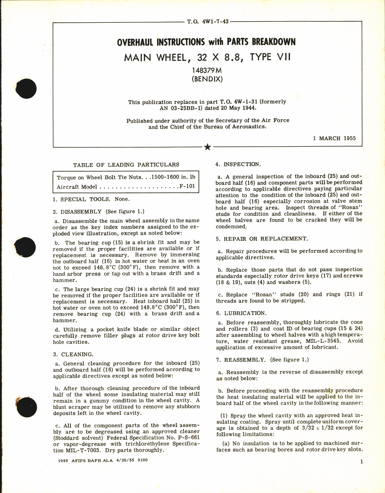 Sample page 1 from AirCorps Library document: Overhaul Instructions with Parts Breakdown for Main Wheel 32 x 8.8, Type VII