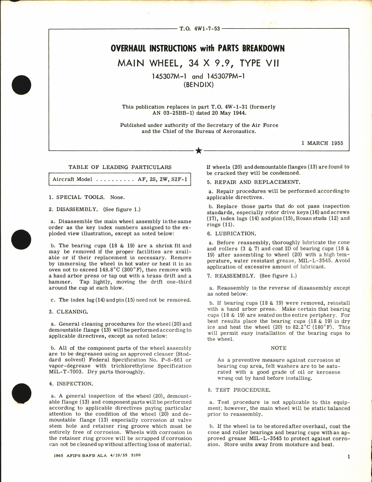 Sample page 1 from AirCorps Library document: Overhaul Instructions with Parts Breakdown for Main Wheel 34 x 9.9, Type VII