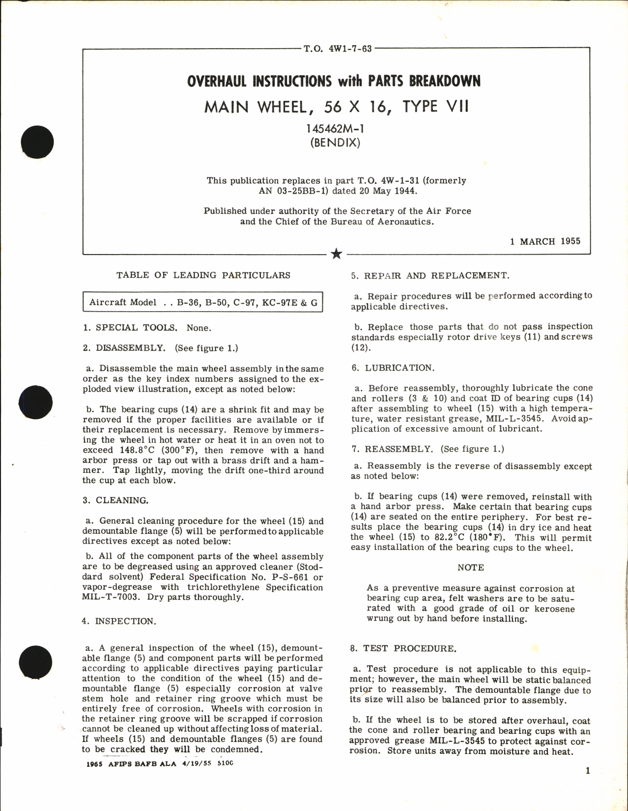 Sample page 1 from AirCorps Library document: Overhaul Instructions with Parts Breakdown for Main Wheel 56 x 16, Type VII