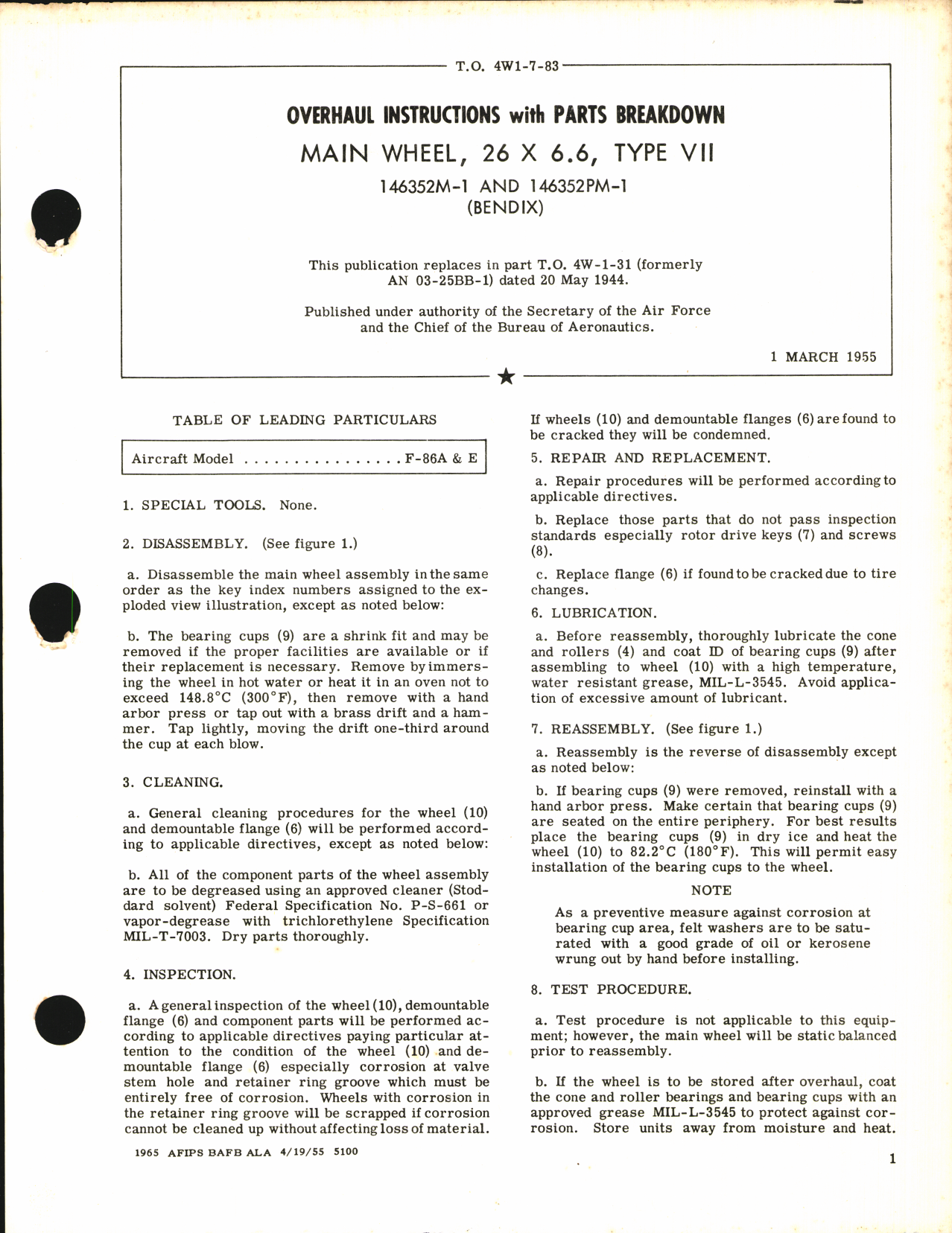 Sample page 1 from AirCorps Library document: Overhaul Instructions with Parts Breakdown for Main Wheel 26 x 6.6, Type VII