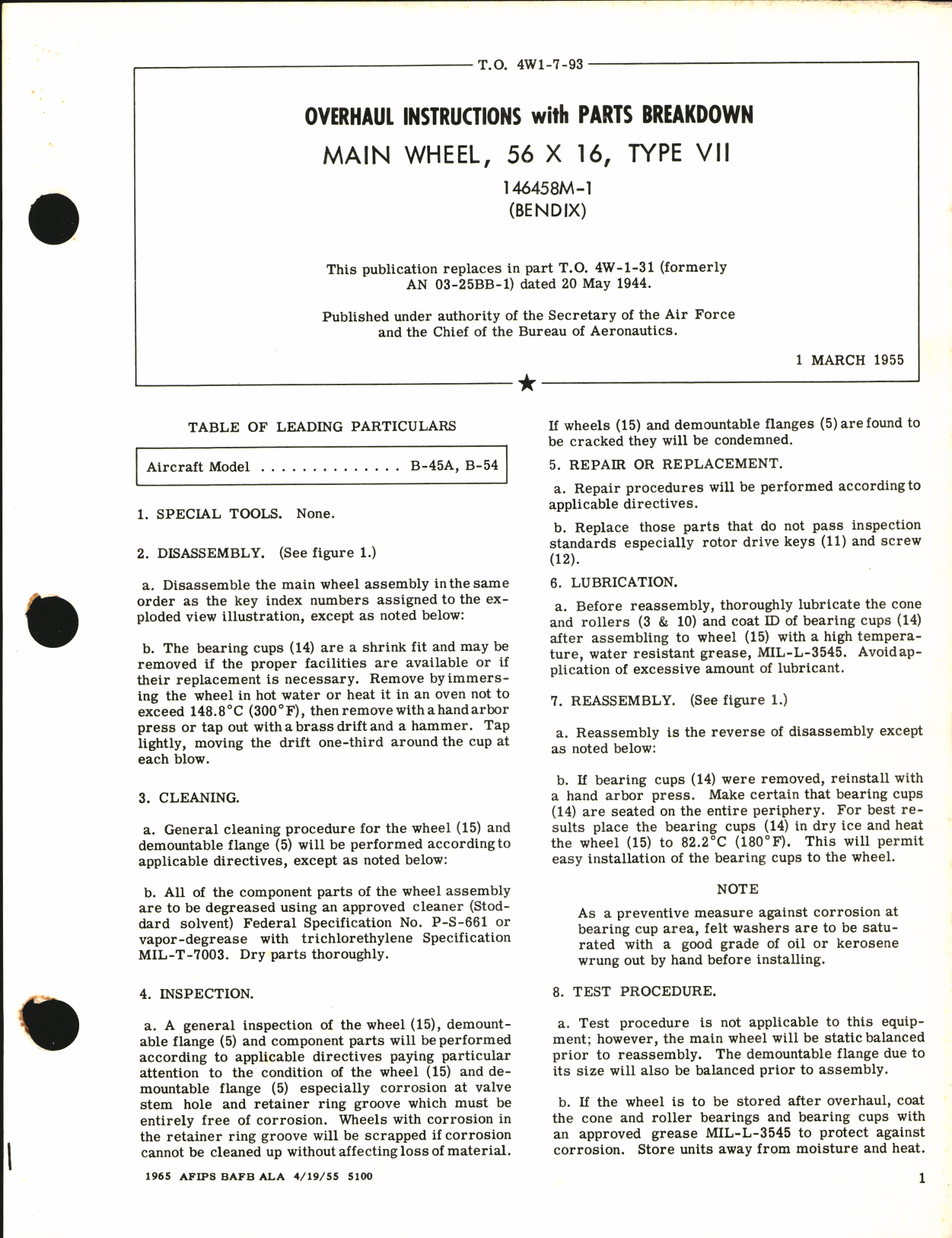 Sample page 1 from AirCorps Library document: Overhaul Instructions with Parts Breakdown for Main Wheel 56 x 16, Type VII