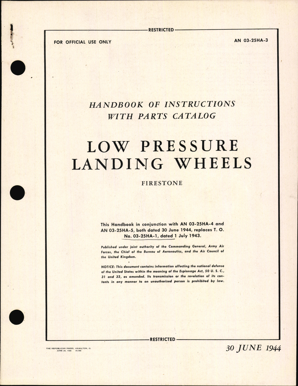 Sample page 1 from AirCorps Library document: Handbook of Instructions with Parts Catalog for Low Pressure Landing Wheels