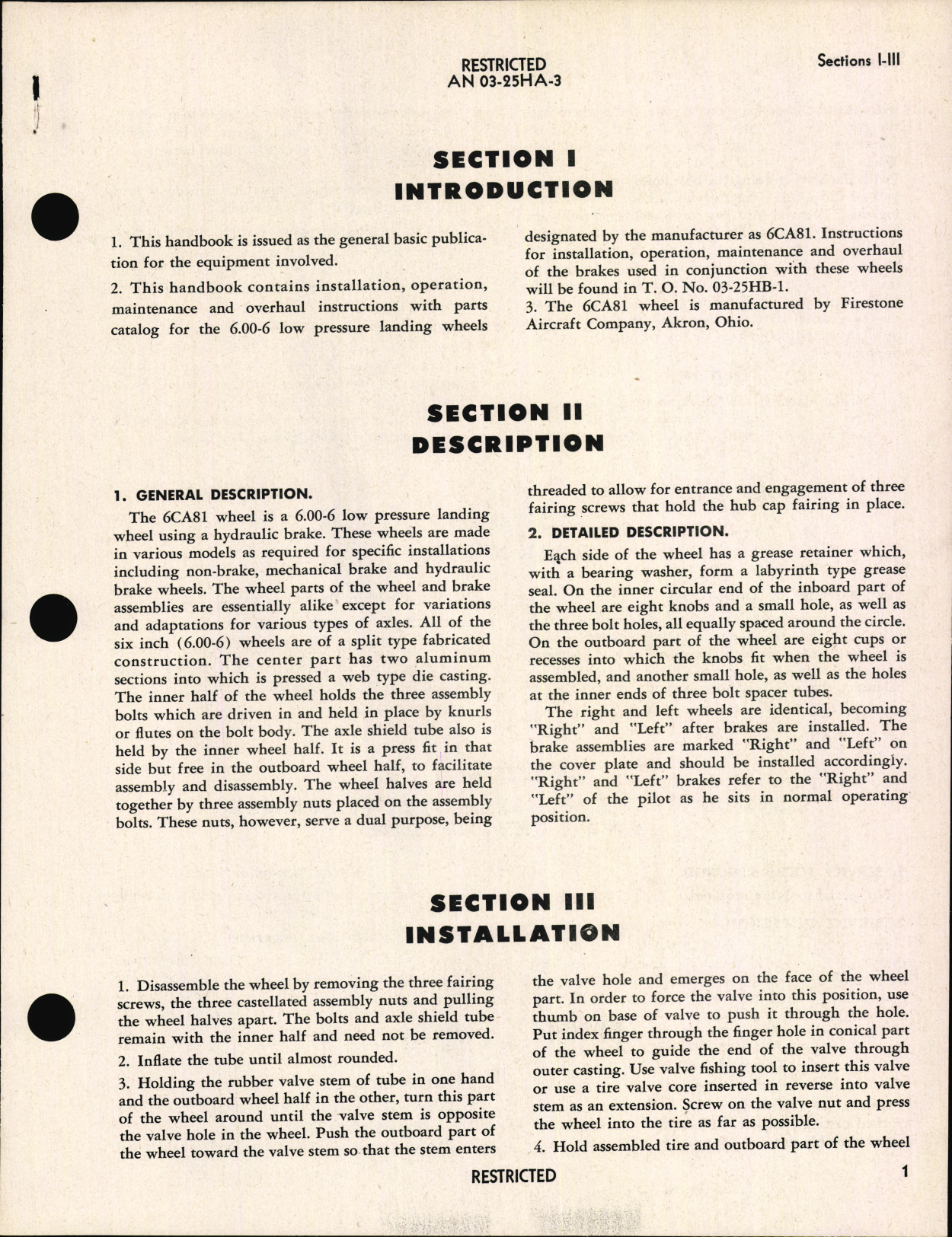 Sample page 5 from AirCorps Library document: Handbook of Instructions with Parts Catalog for Low Pressure Landing Wheels