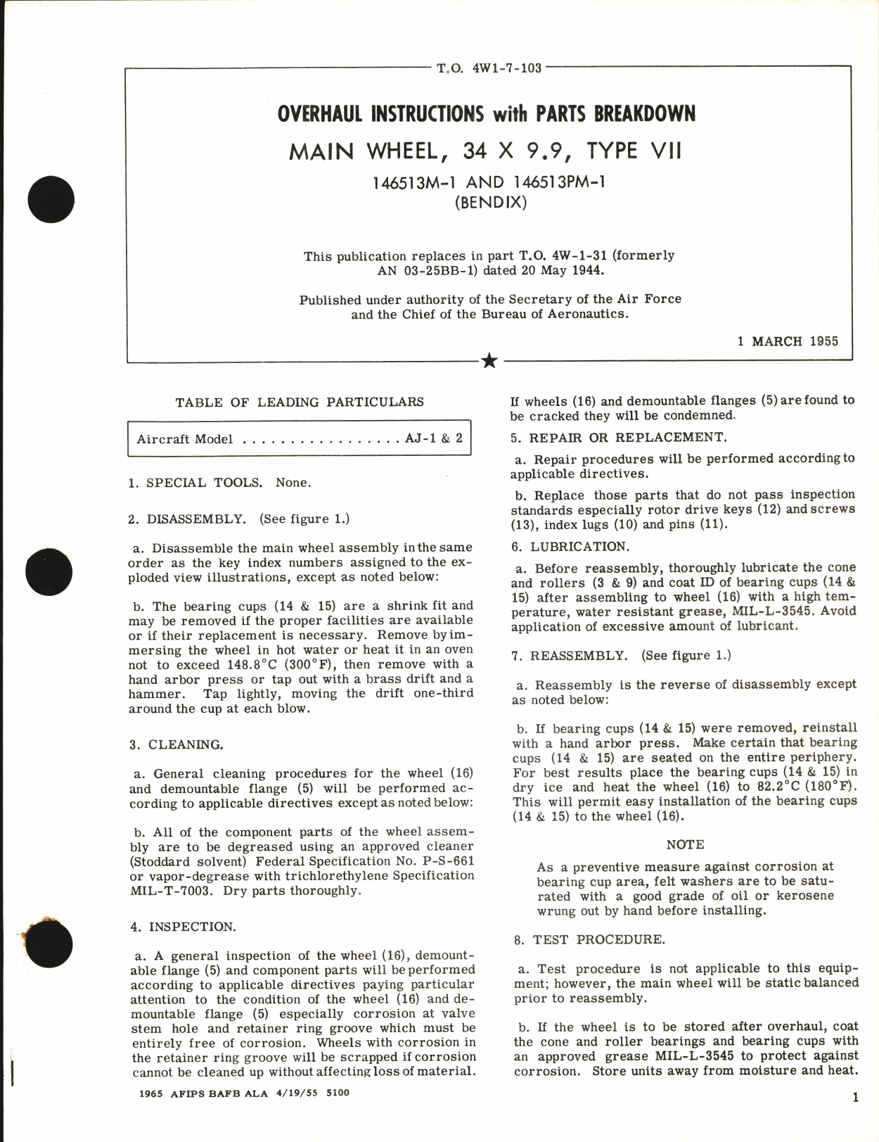 Sample page 1 from AirCorps Library document: Overhaul Instructions with Parts Breakdown for Main Wheel 34 x 9.9, Type VII