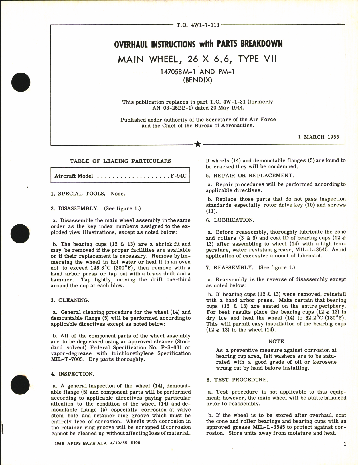 Sample page 1 from AirCorps Library document: Overhaul Instructions with Parts Breakdown for Main Wheel 26 x 6.6, Type VII