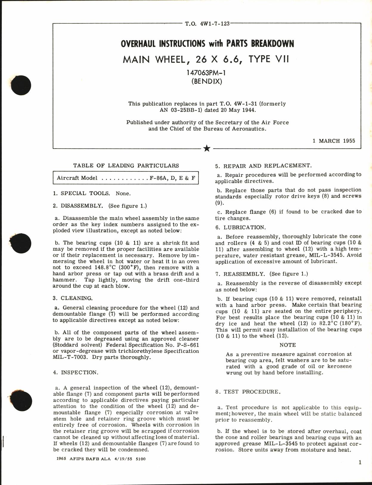 Sample page 1 from AirCorps Library document: Overhaul Instructions with Parts Breakdown for Main Wheel 26 x 6.6, Type VII