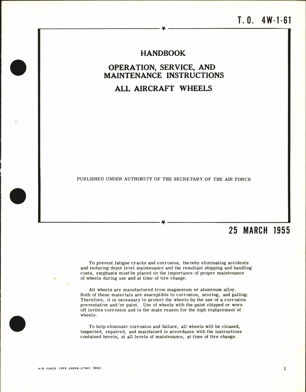 Sample page 1 from AirCorps Library document: Operation, Service, and Maintenance Instructions for All Aircraft Wheels