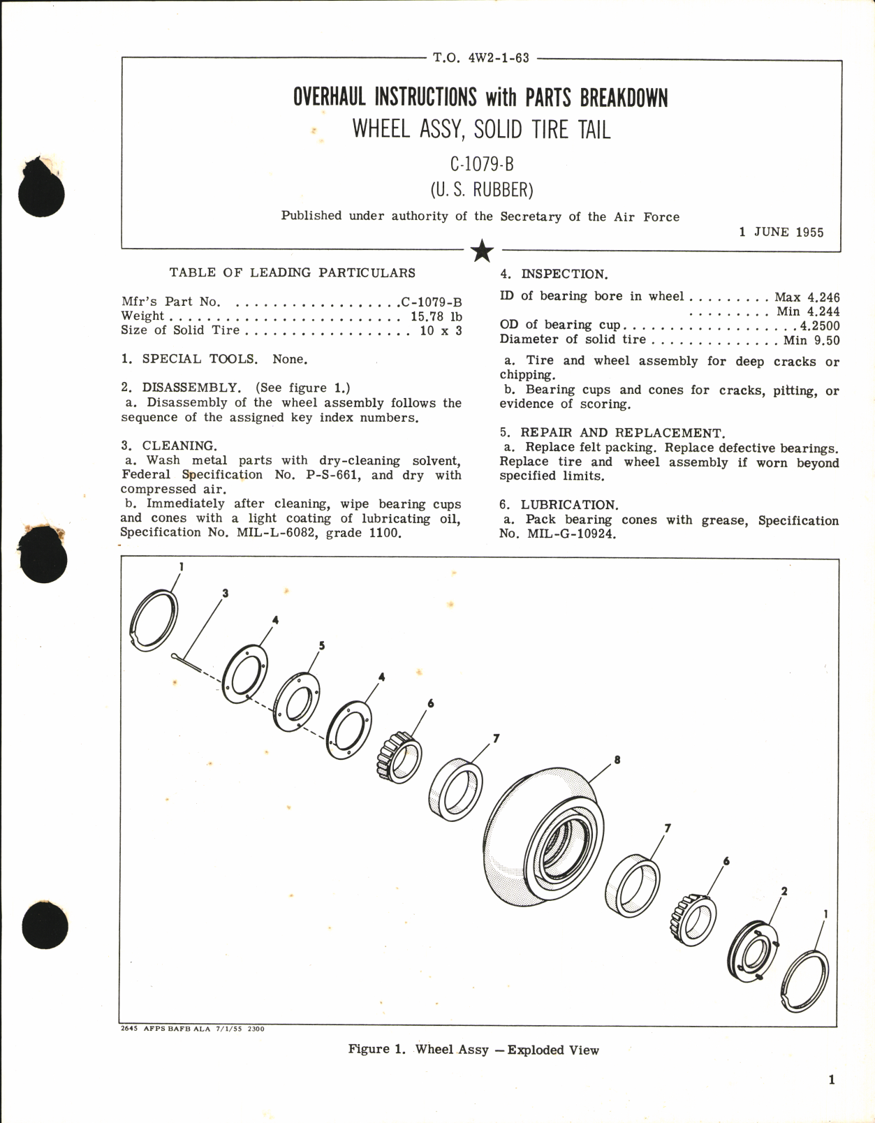 Sample page 1 from AirCorps Library document: Overhaul Instructions with Parts Breakdown for Wheel Assy, Solid Tire Tail