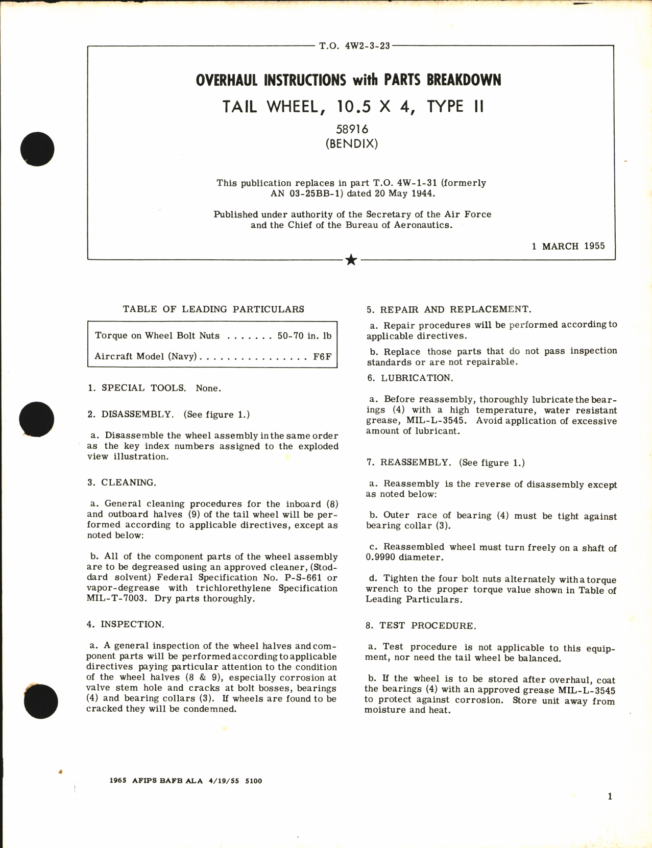 Sample page 1 from AirCorps Library document: Overhaul Instructions with Parts Breakdown for Tail Wheel 10.5 x 4, Type II