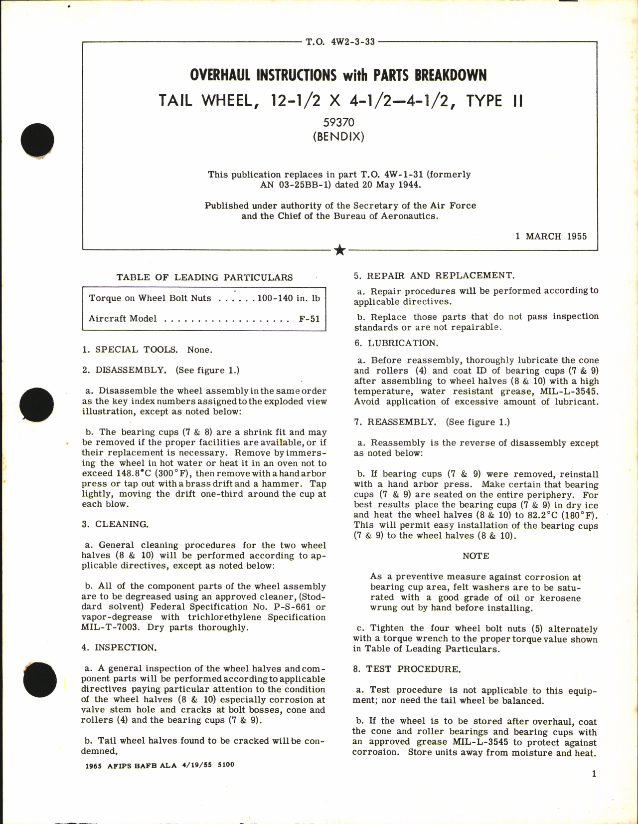 Sample page 1 from AirCorps Library document: Overhaul Instructions with Parts Breakdown for Tail Wheel 12 1/2 x 4 1/2, Type II