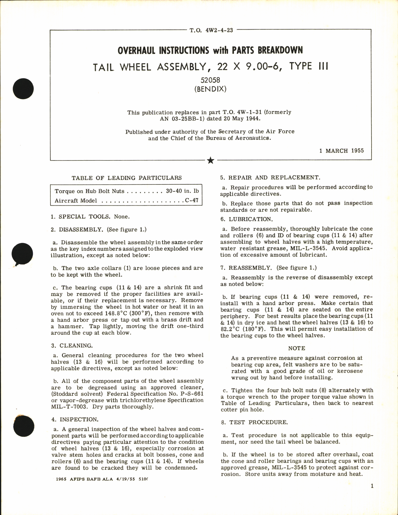 Sample page 1 from AirCorps Library document: Overhaul Instructions with Parts Breakdown for Tail Wheel Assembly 22 x 9.00-6, Type III
