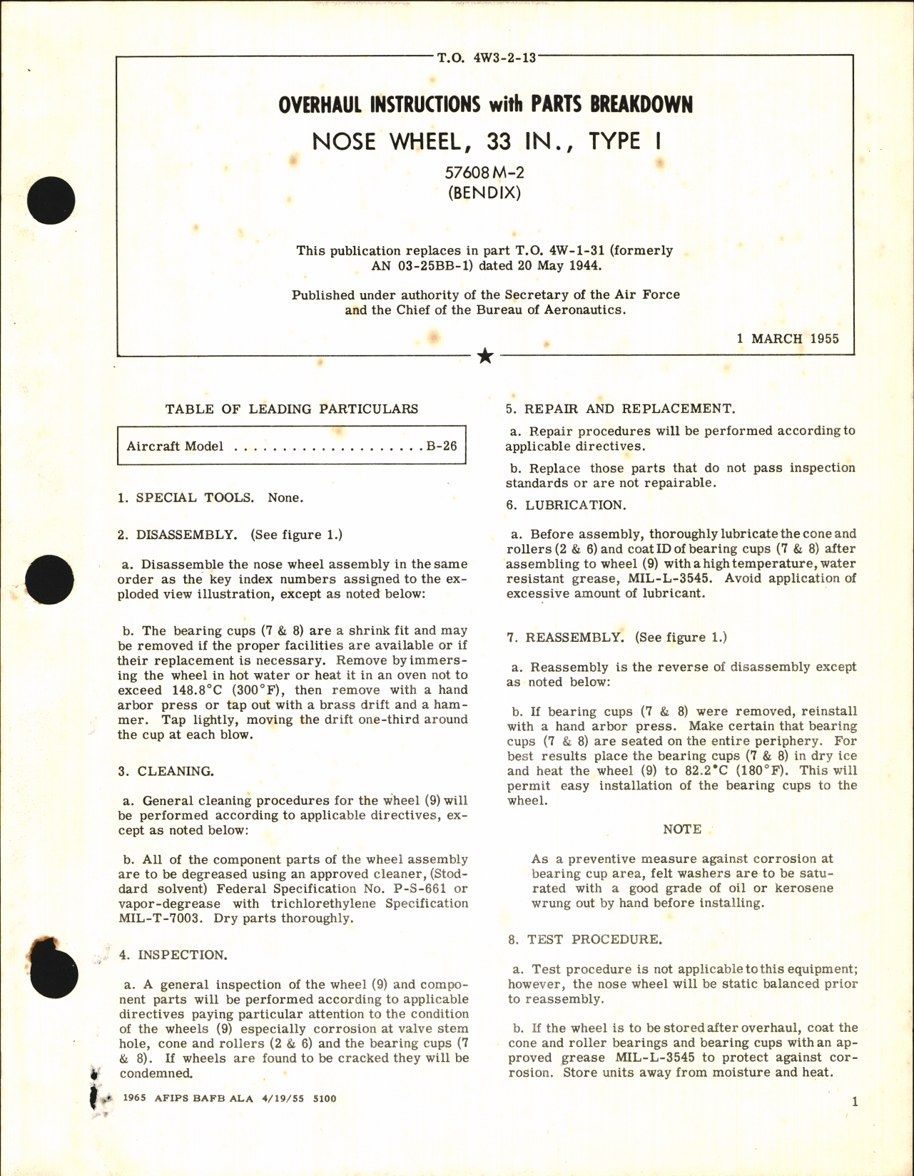 Sample page 1 from AirCorps Library document: Overhaul Instructions with Parts Breakdown for Nose Wheel 33 In., Type I