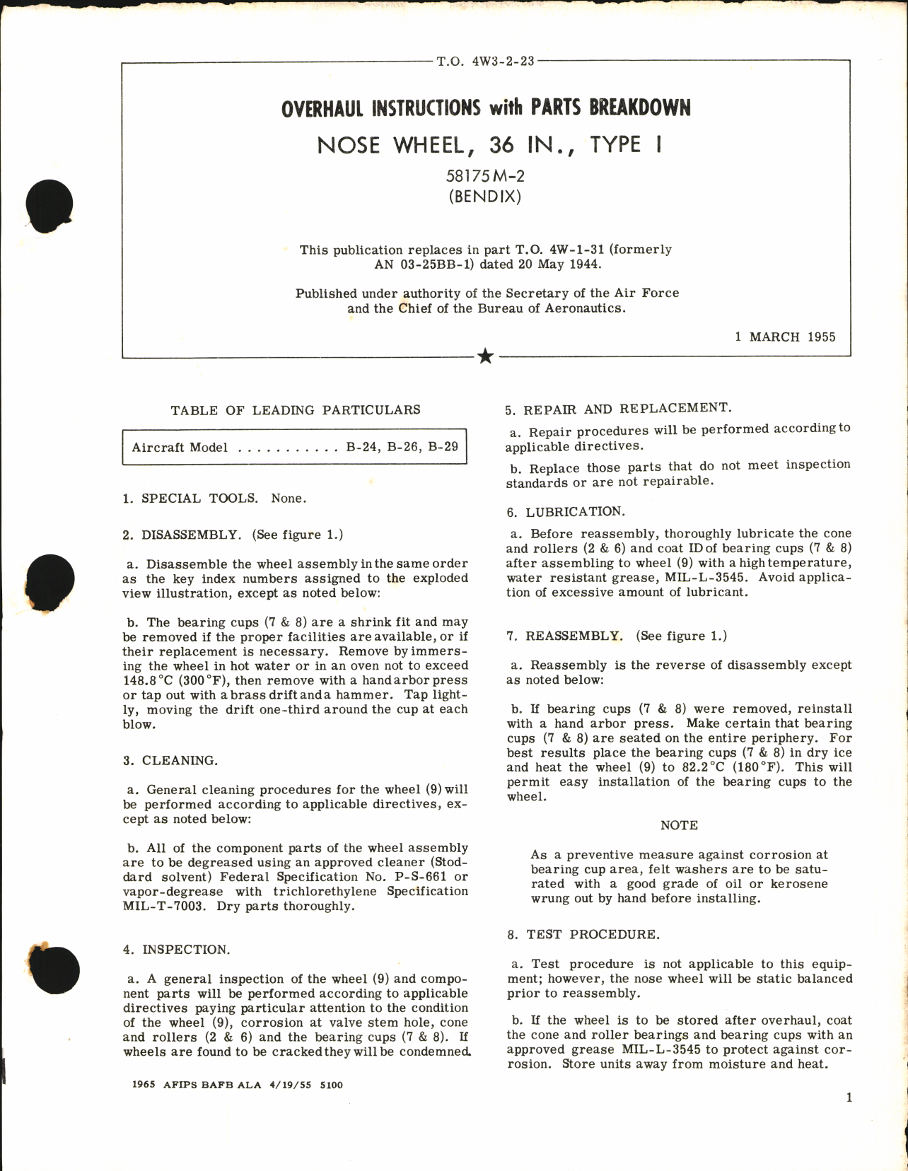 Sample page 1 from AirCorps Library document: Overhaul Instructions with Parts Breakdown for Nose Wheel 36 In., Type I