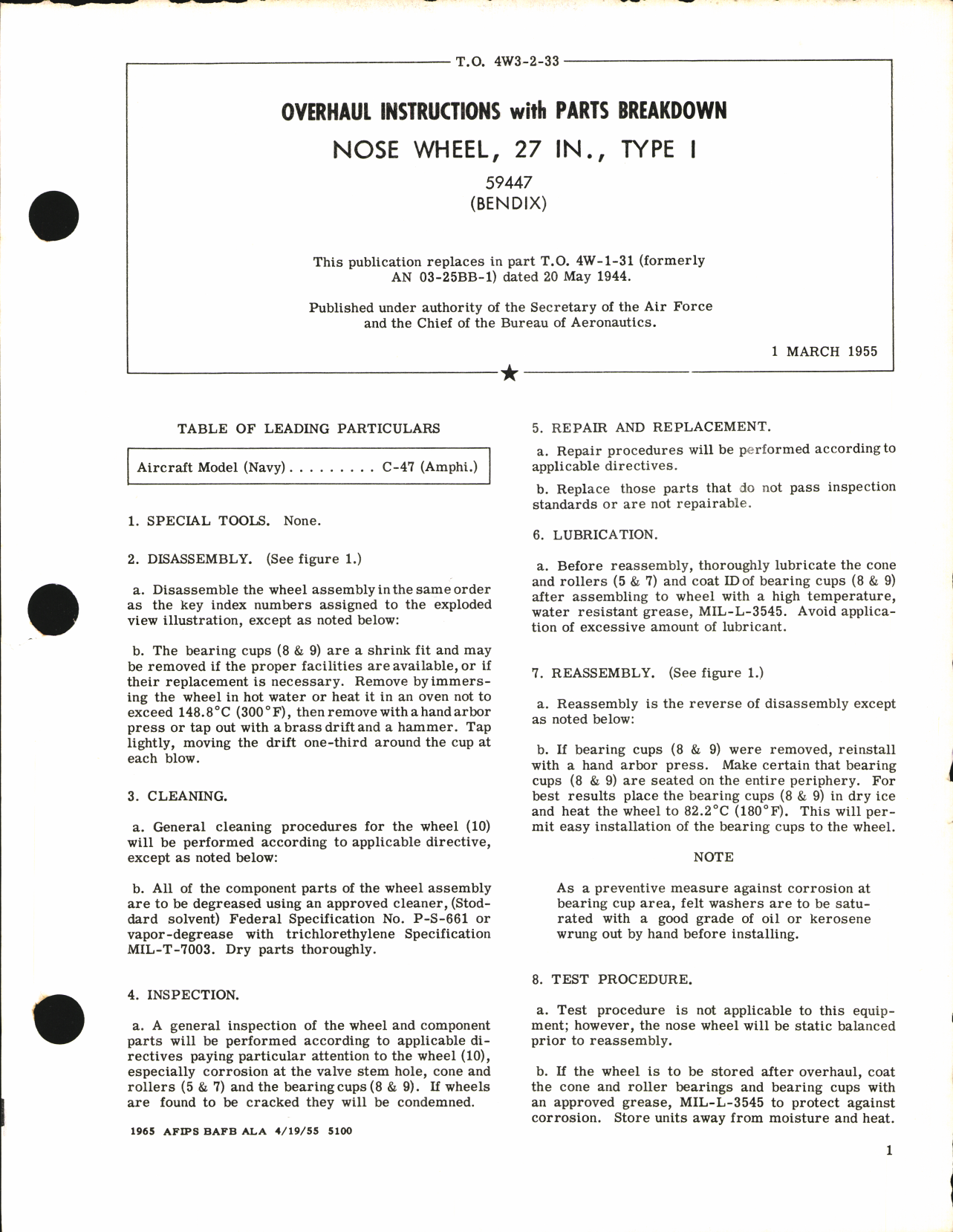 Sample page 1 from AirCorps Library document: Overhaul Instructions with Parts Breakdown for Nose Wheel 27 In., Type I