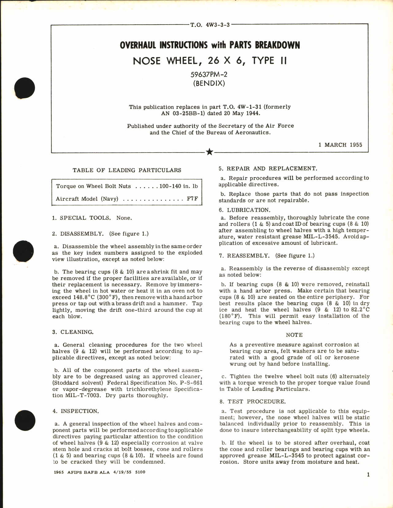 Sample page 1 from AirCorps Library document: Overhaul Instructions with Parts Breakdown for Nose Wheel 26 x 6, Type II