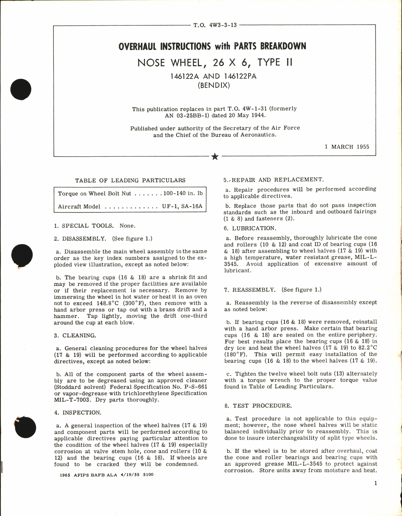 Sample page 1 from AirCorps Library document: Overhaul Instructions with Parts Breakdown for Nose Wheel 26 x 6, Type II