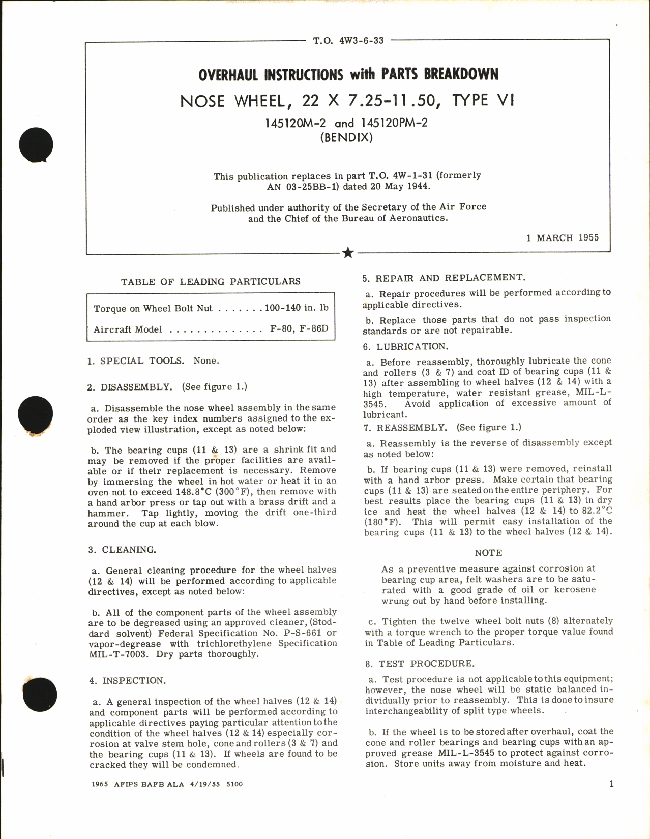 Sample page 1 from AirCorps Library document: Overhaul Instructions with Parts Breakdown for Nose Wheel 22 x 7.25-11.50, Type VI