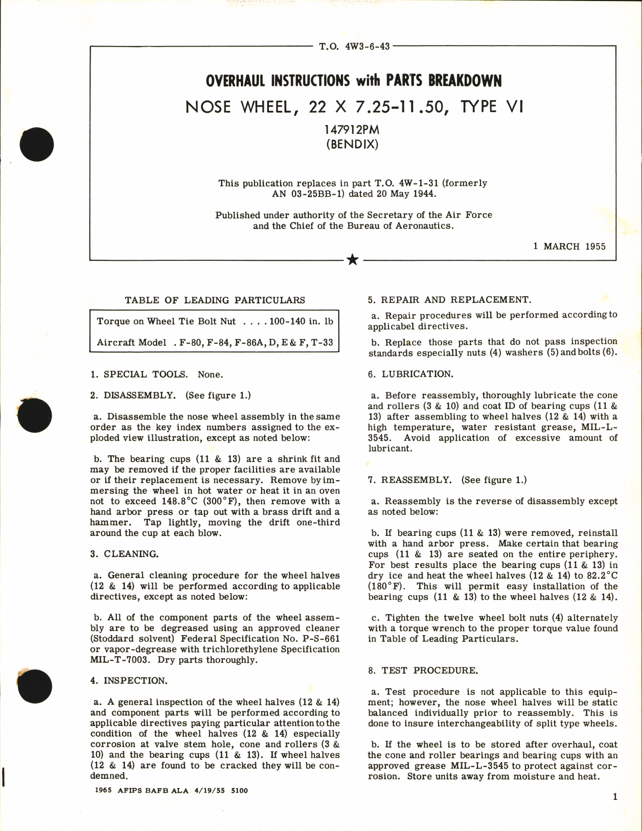 Sample page 1 from AirCorps Library document: Overhaul Instructions with Parts Breakdown for Nose Wheel 22 x 7.25-11.50, Type VI