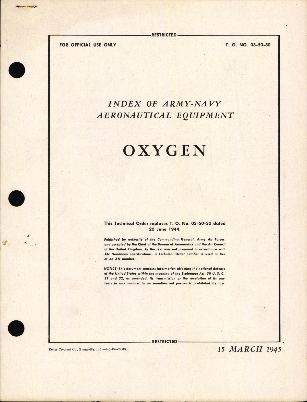 Sample page 1 from AirCorps Library document: Index of Army-Navy Aeronautical Equipment - Oxygen