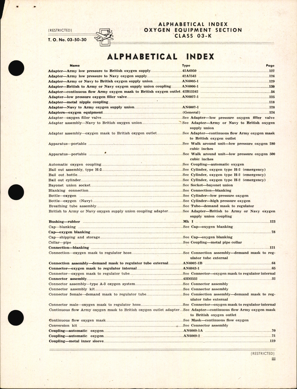 Sample page 5 from AirCorps Library document: Index of Army-Navy Aeronautical Equipment - Oxygen