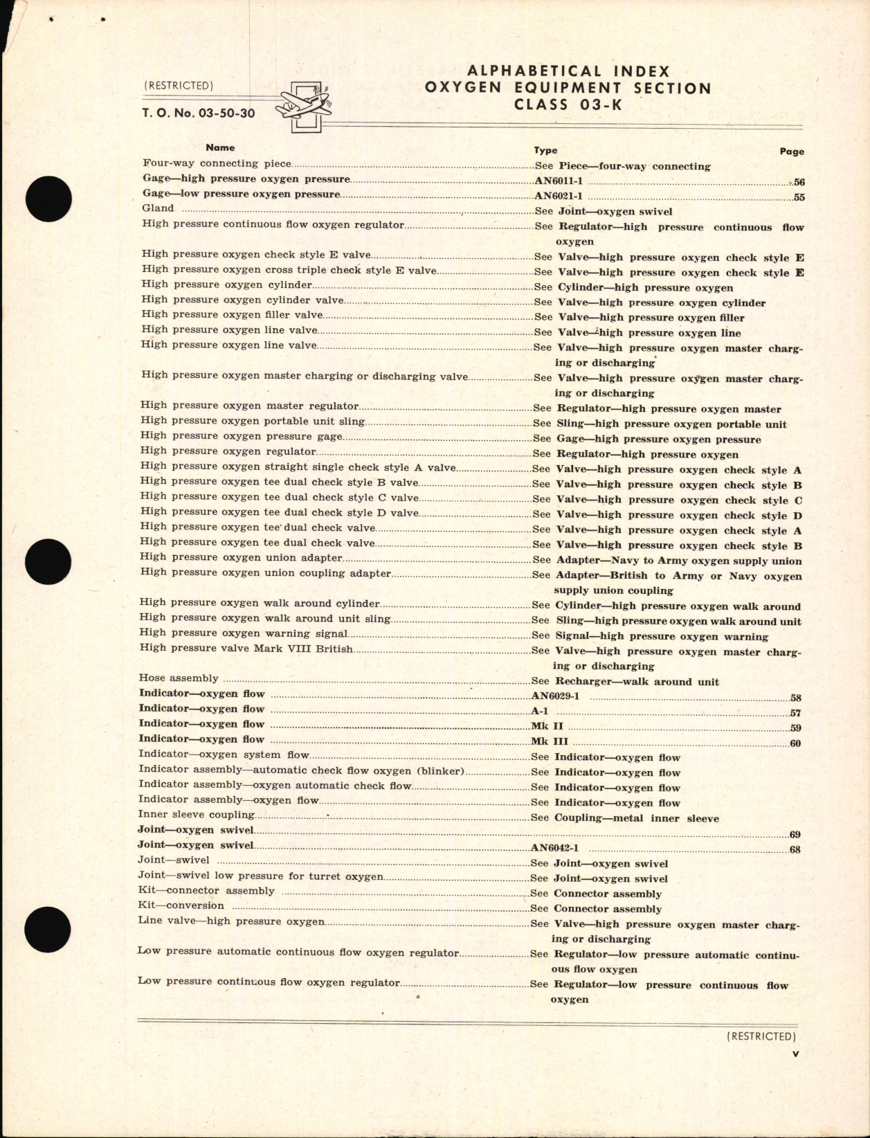 Sample page 7 from AirCorps Library document: Index of Army-Navy Aeronautical Equipment - Oxygen