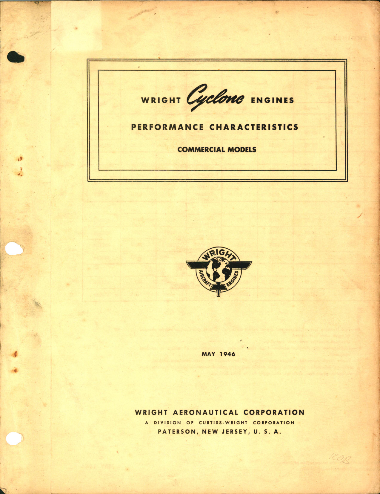 Sample page 1 from AirCorps Library document: Service Manual for Wright Cyclone 9GC (With Performance Characteristics of Cyclone Commercial Models)