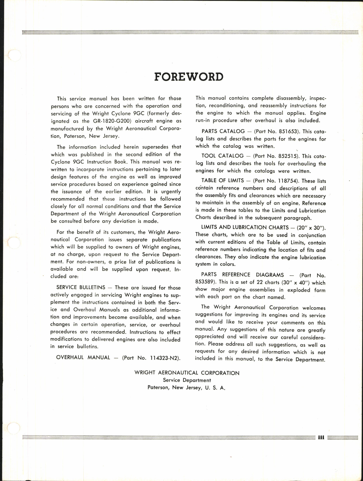 Sample page 8 from AirCorps Library document: Service Manual for Wright Cyclone 9GC (With Performance Characteristics of Cyclone Commercial Models)