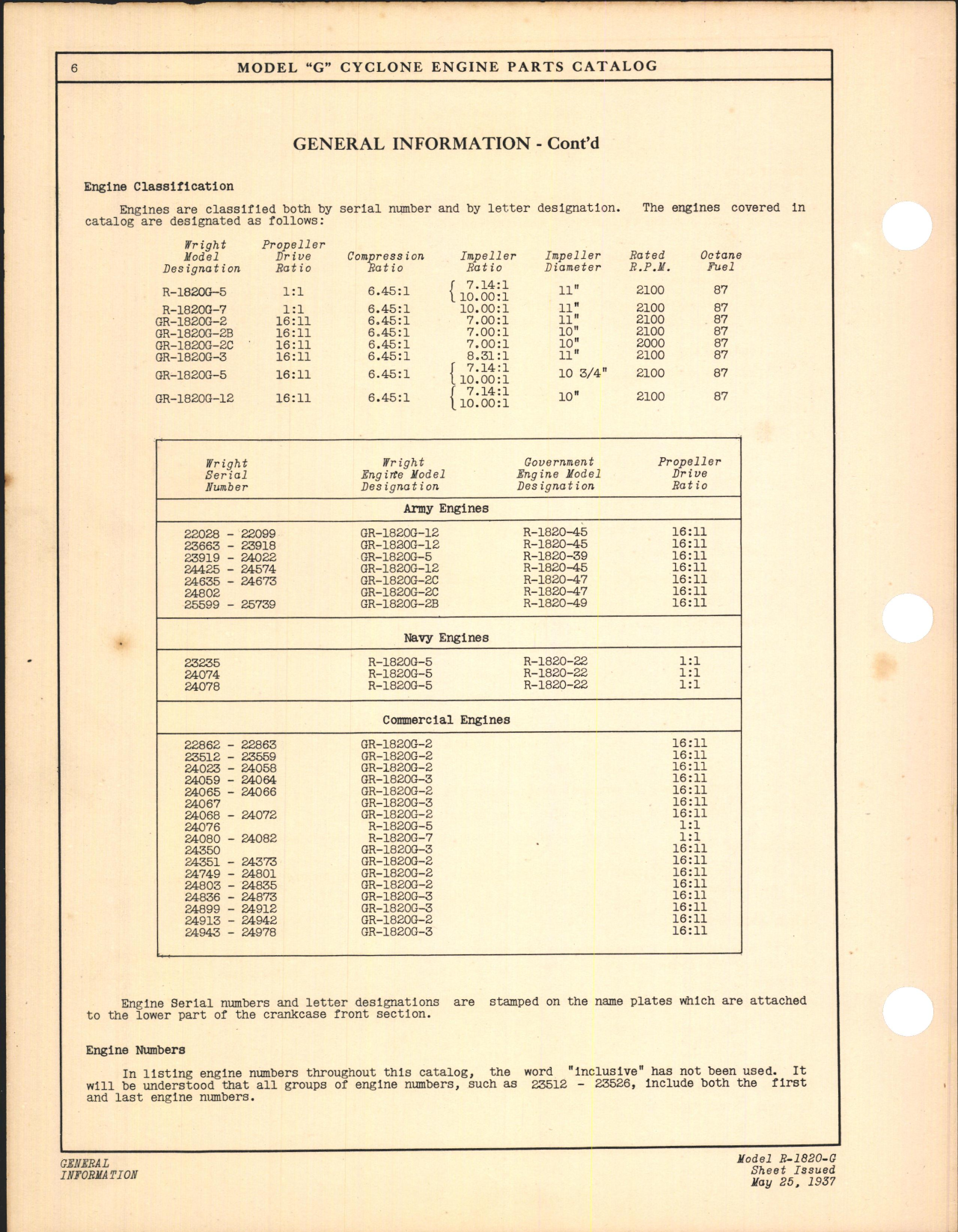 Sample page 6 from AirCorps Library document: Parts Catalog for Wright Cyclone Engines R-1820-G (Excluding R-1820-G-100 Series)