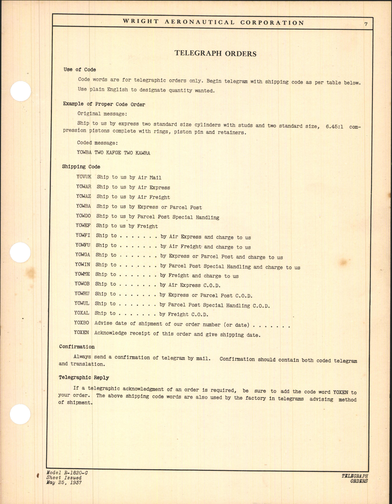 Sample page 7 from AirCorps Library document: Parts Catalog for Wright Cyclone Engines R-1820-G (Excluding R-1820-G-100 Series)