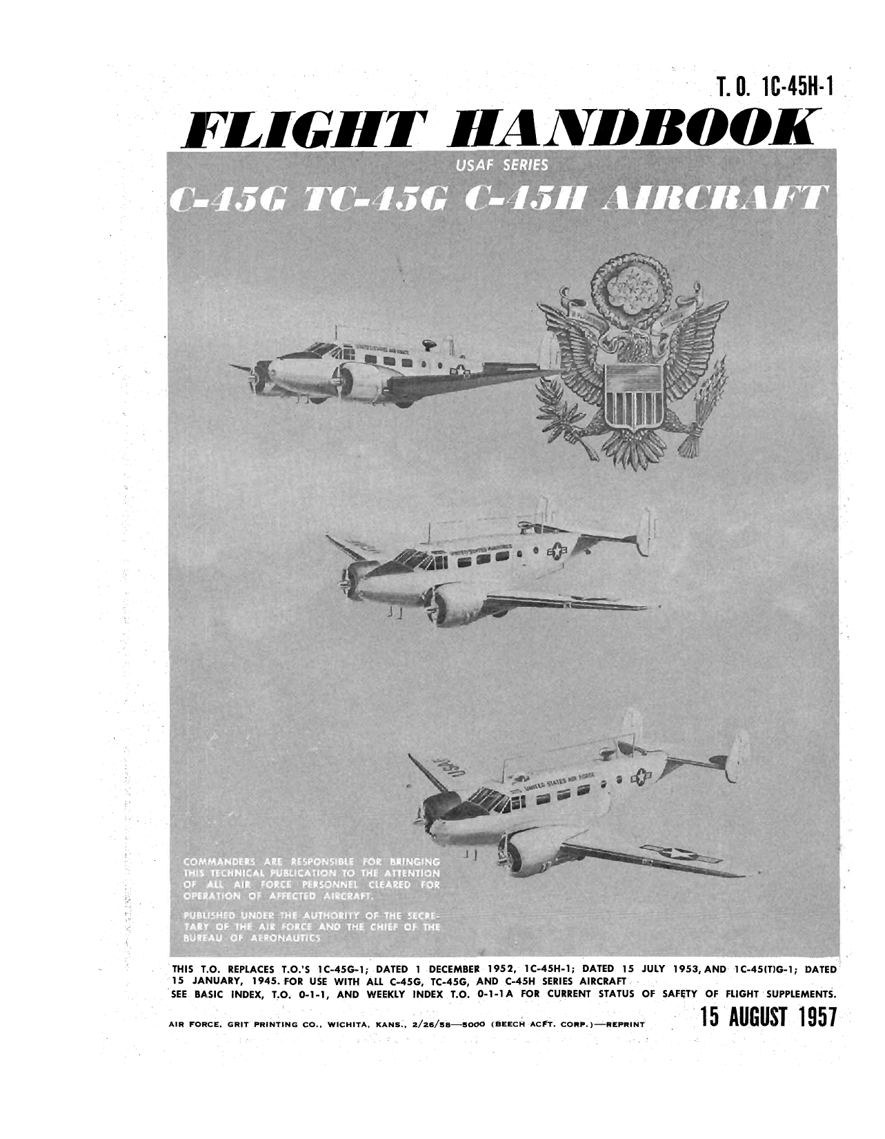 Sample page 1 from AirCorps Library document: Flight Handbook for C-45G, TC-45G, and C-45H Aircraft