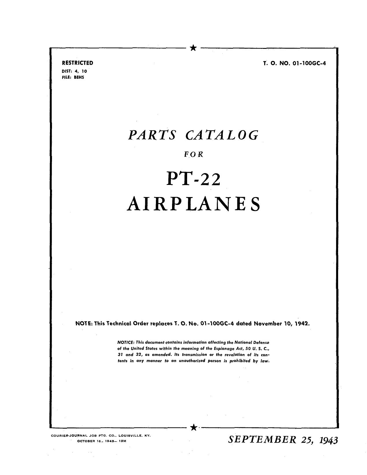 Sample page 1 from AirCorps Library document: Parts Catalog for PT-22 Airplanes