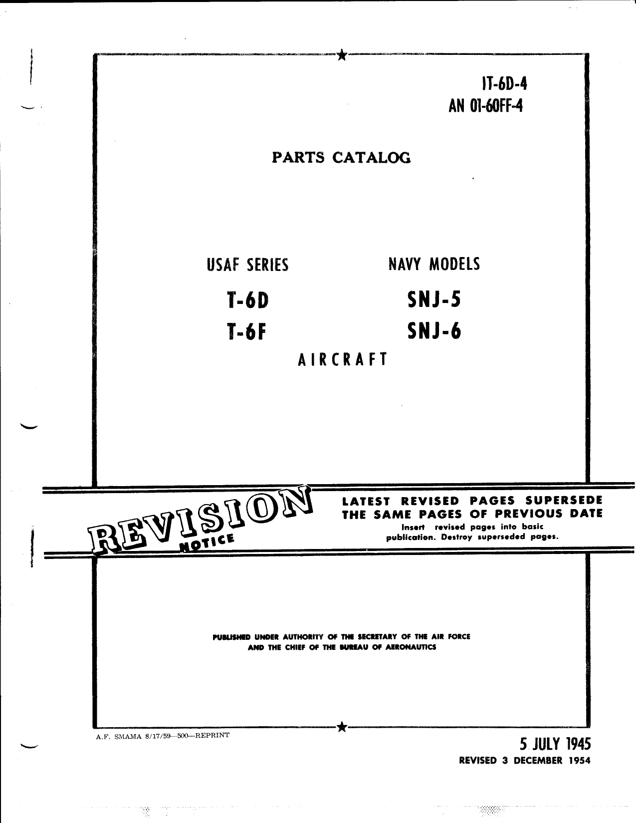 Sample page 1 from AirCorps Library document: Parts Catalog for T-6D, T-6F, SNJ-5, and SNJ-6 Aircraft