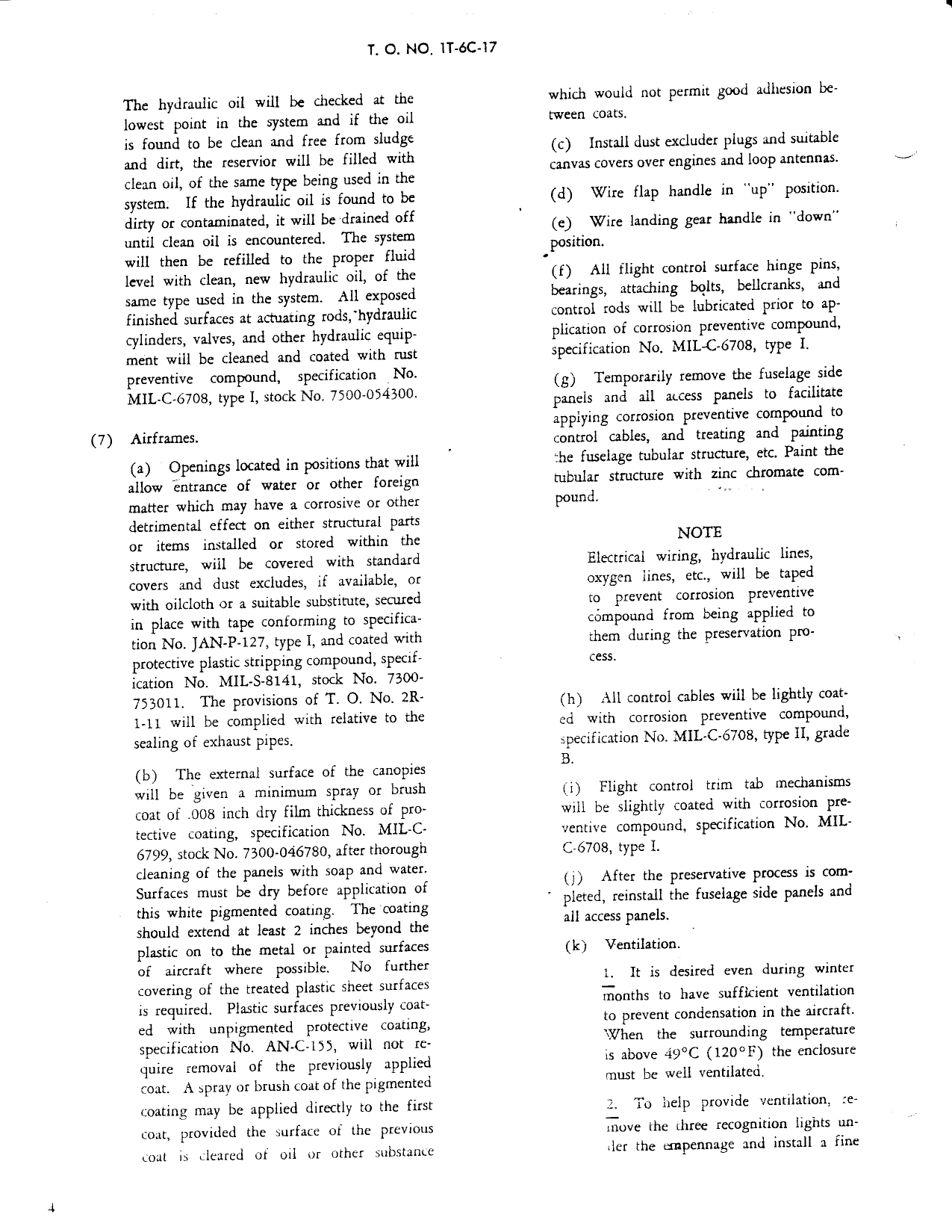 Sample page 4 from AirCorps Library document: Storage of Aircraft, T-6 Series