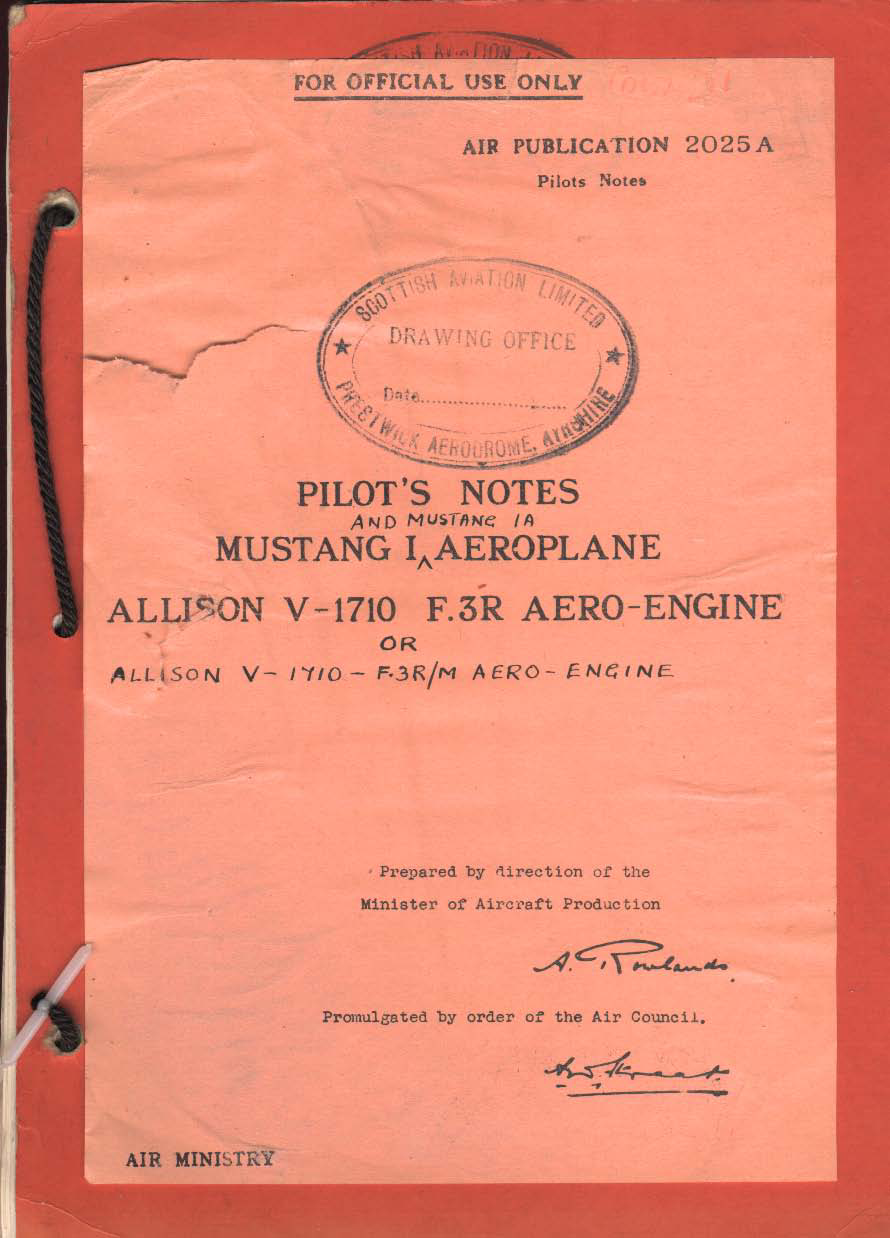 Sample page 1 from AirCorps Library document: Pilot's Notes for Mustang I Aeroplane with Allison V-1710 F.3R Engine