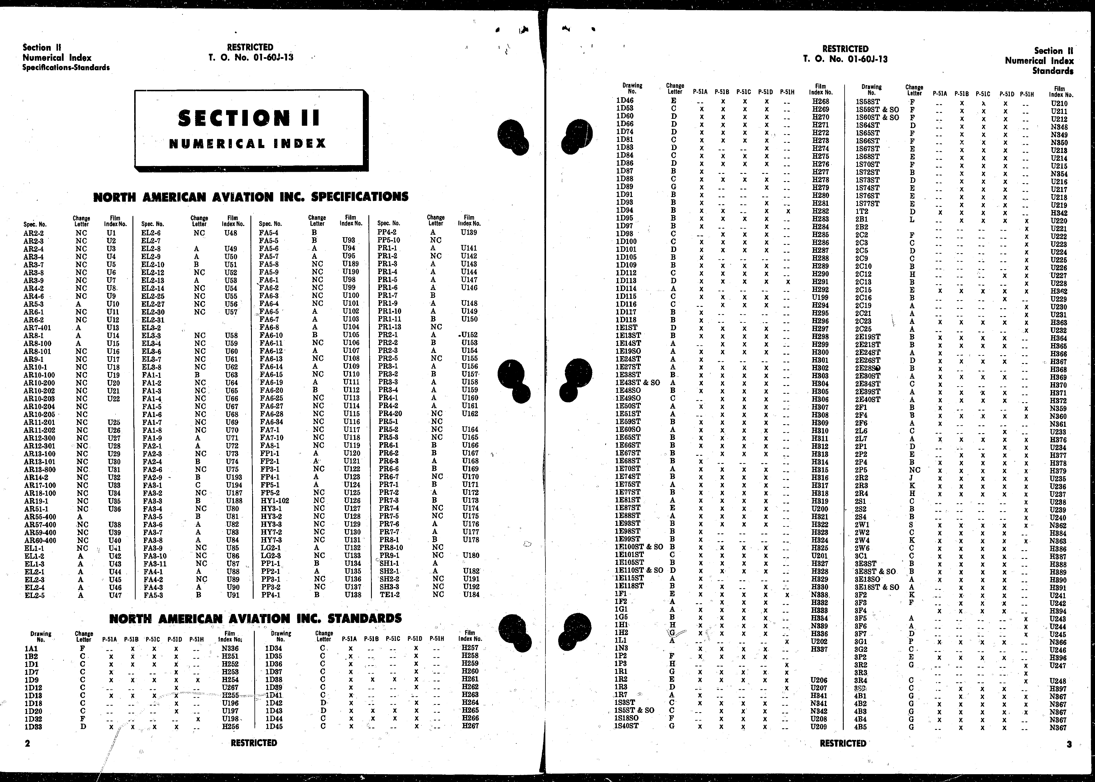 Sample page 3 from AirCorps Library document: Index of Drawings on Microfilm for Model P-51 Series Aircraft