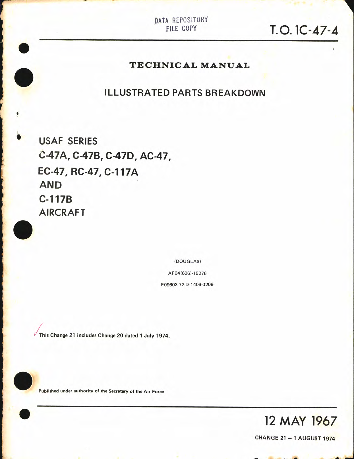 Sample page 1 from AirCorps Library document: Illustrated Parts Breakdown for C-47A, B, D, AC-47, EC-47, RC-47, C-117A and B