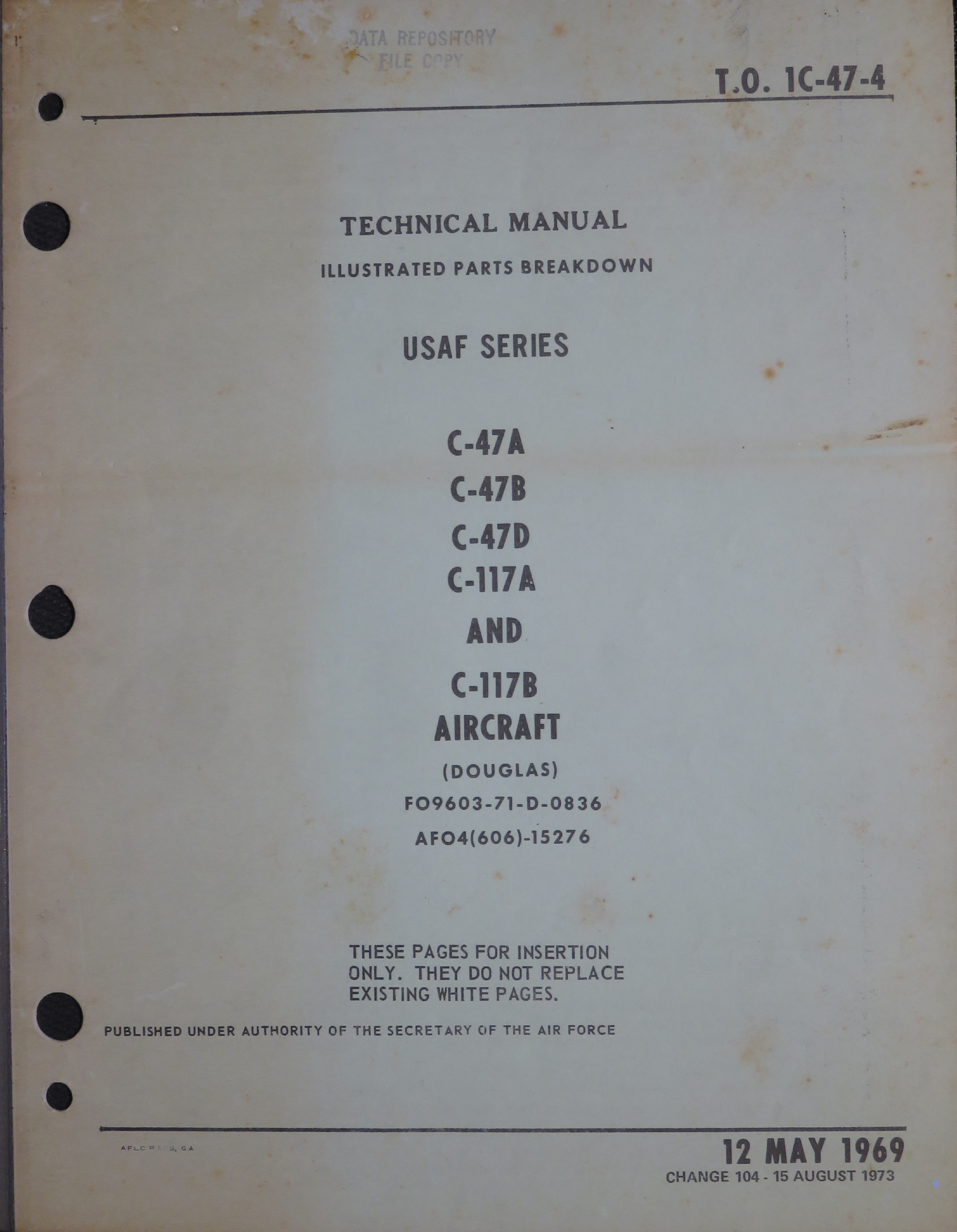 Sample page 1 from AirCorps Library document: Illustrated Parts Breakdown for C-47A, B, D, C-117A, and B Aircraft