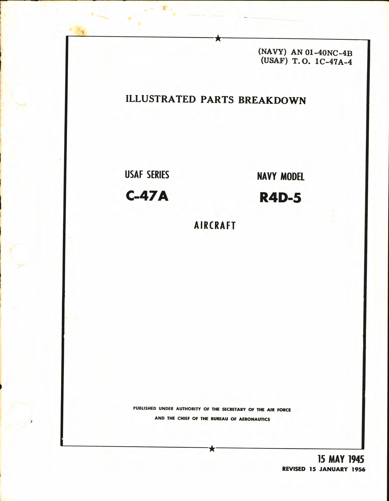 Sample page 1 from AirCorps Library document: Illustrated Parts Breakdown for C-47A and R4D-5 Aircraft