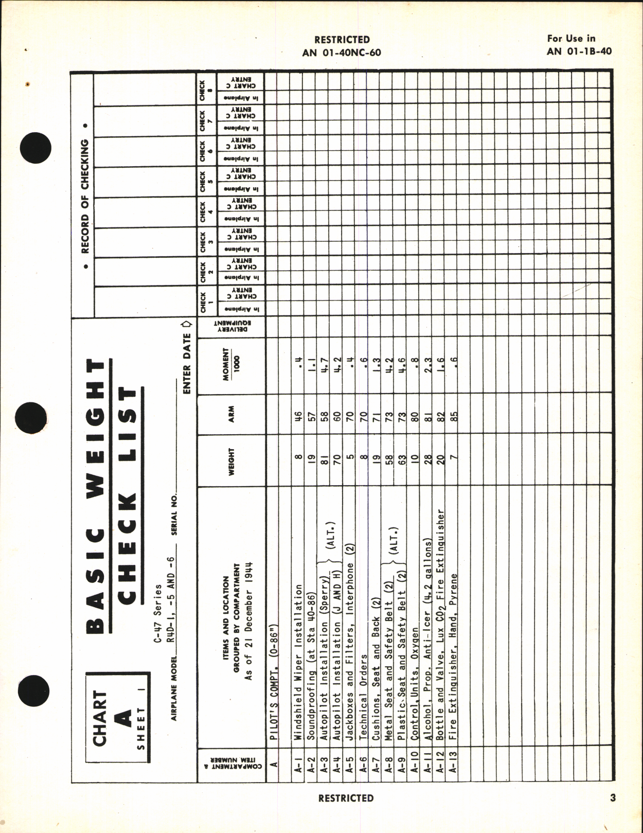 Sample page 5 from AirCorps Library document: Basic Weight Check List & Loading Data for C-47, C-47A, C-47B, R4D-1, R4D-5, and R4D-6