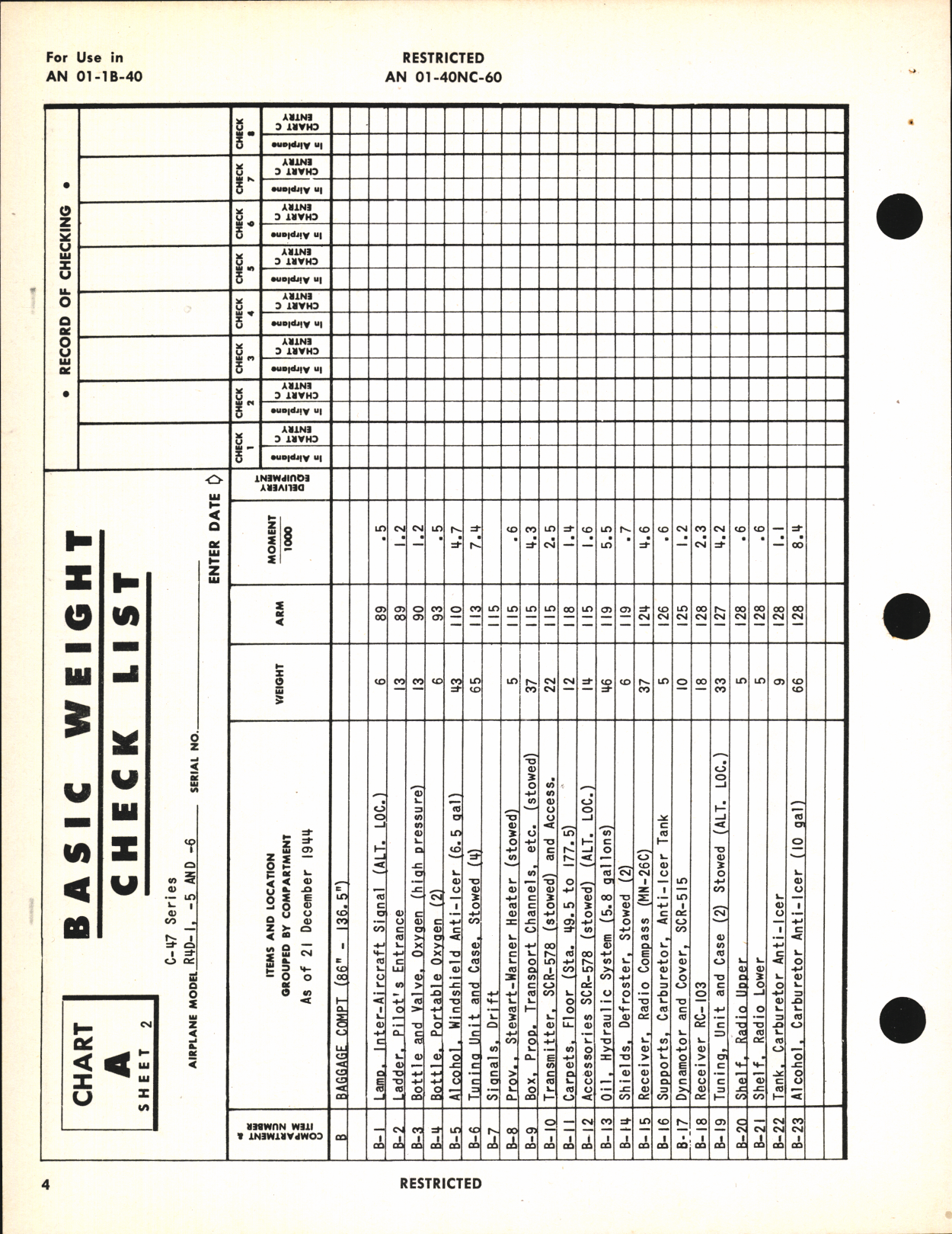 Sample page 6 from AirCorps Library document: Basic Weight Check List & Loading Data for C-47, C-47A, C-47B, R4D-1, R4D-5, and R4D-6