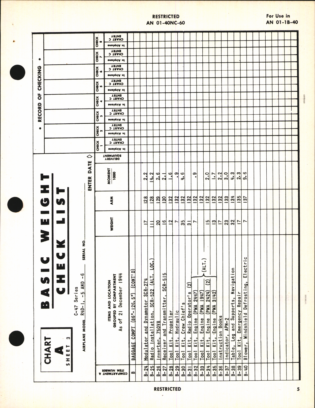 Sample page 7 from AirCorps Library document: Basic Weight Check List & Loading Data for C-47, C-47A, C-47B, R4D-1, R4D-5, and R4D-6