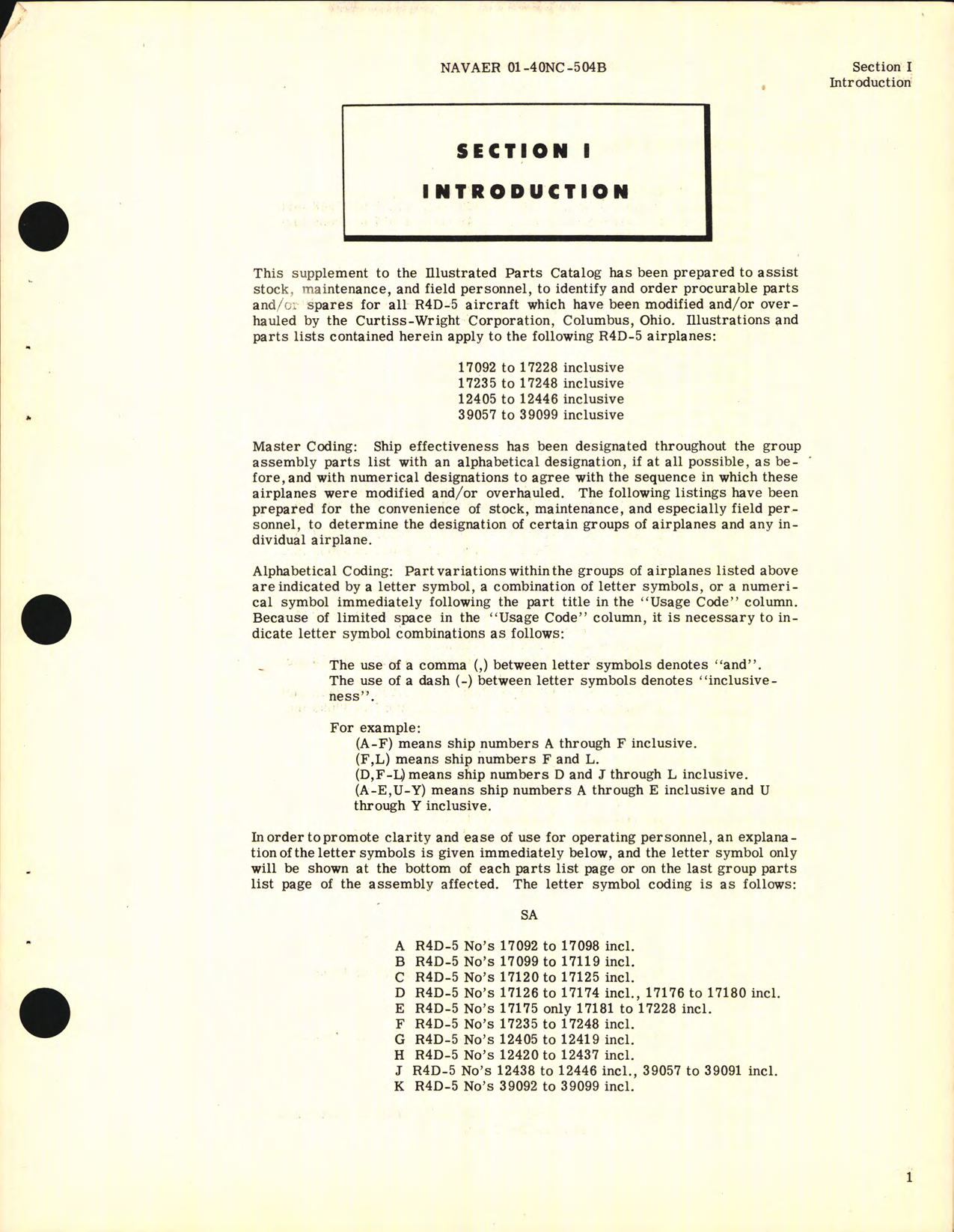 Sample page 7 from AirCorps Library document: Supplemental Parts Catalog for Navy Models R4D-5 Airplanes Modified by Curtiss-Wright