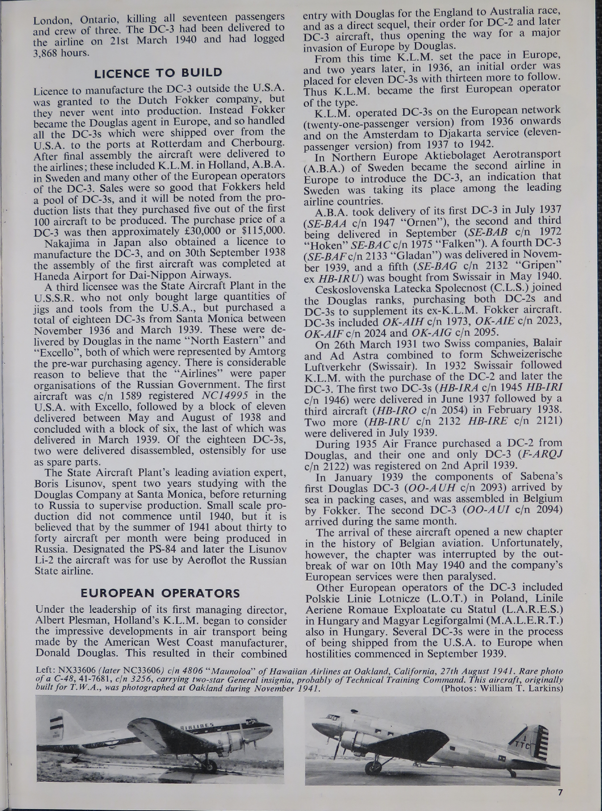 Sample page 7 from AirCorps Library document: Profile Publications - The Douglas DC-3 (Pre 1942)