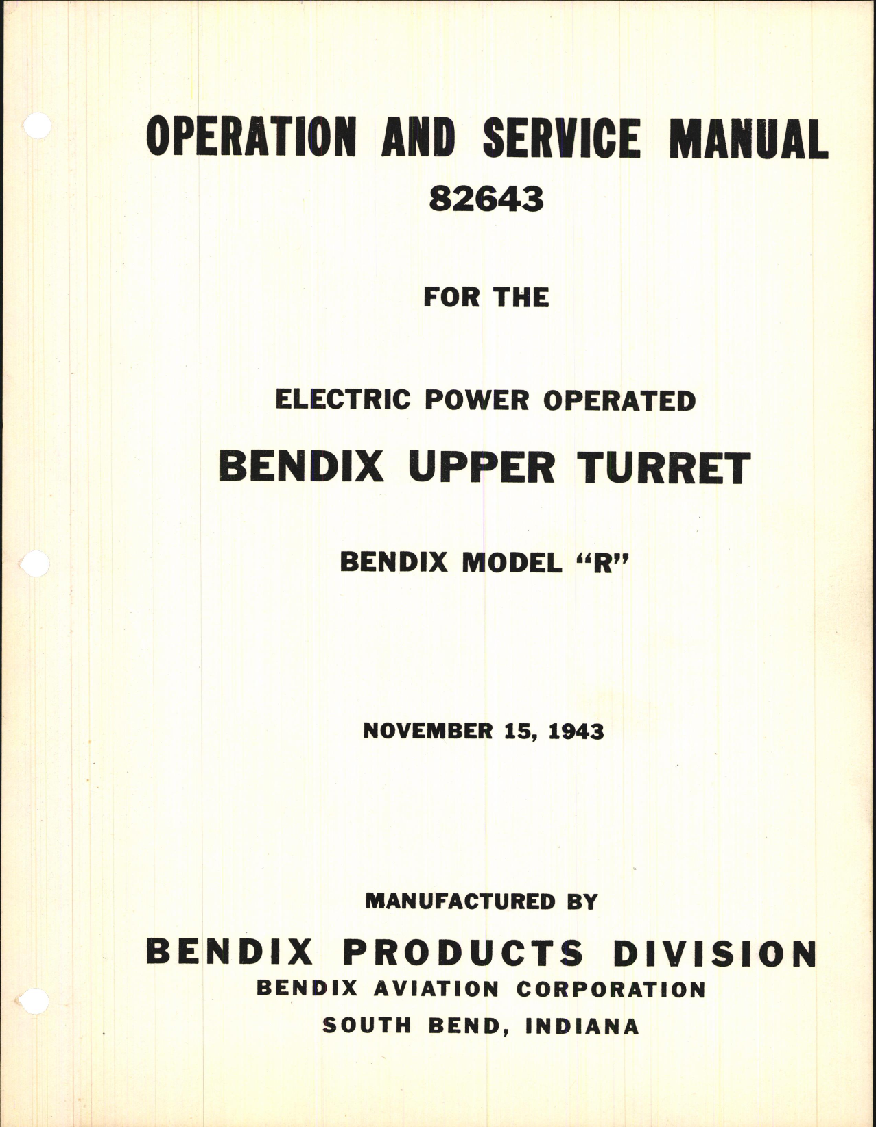 Sample page 1 from AirCorps Library document: Operation & Service Manual for the Electric Power Operated Bendix Upper Turret Model 