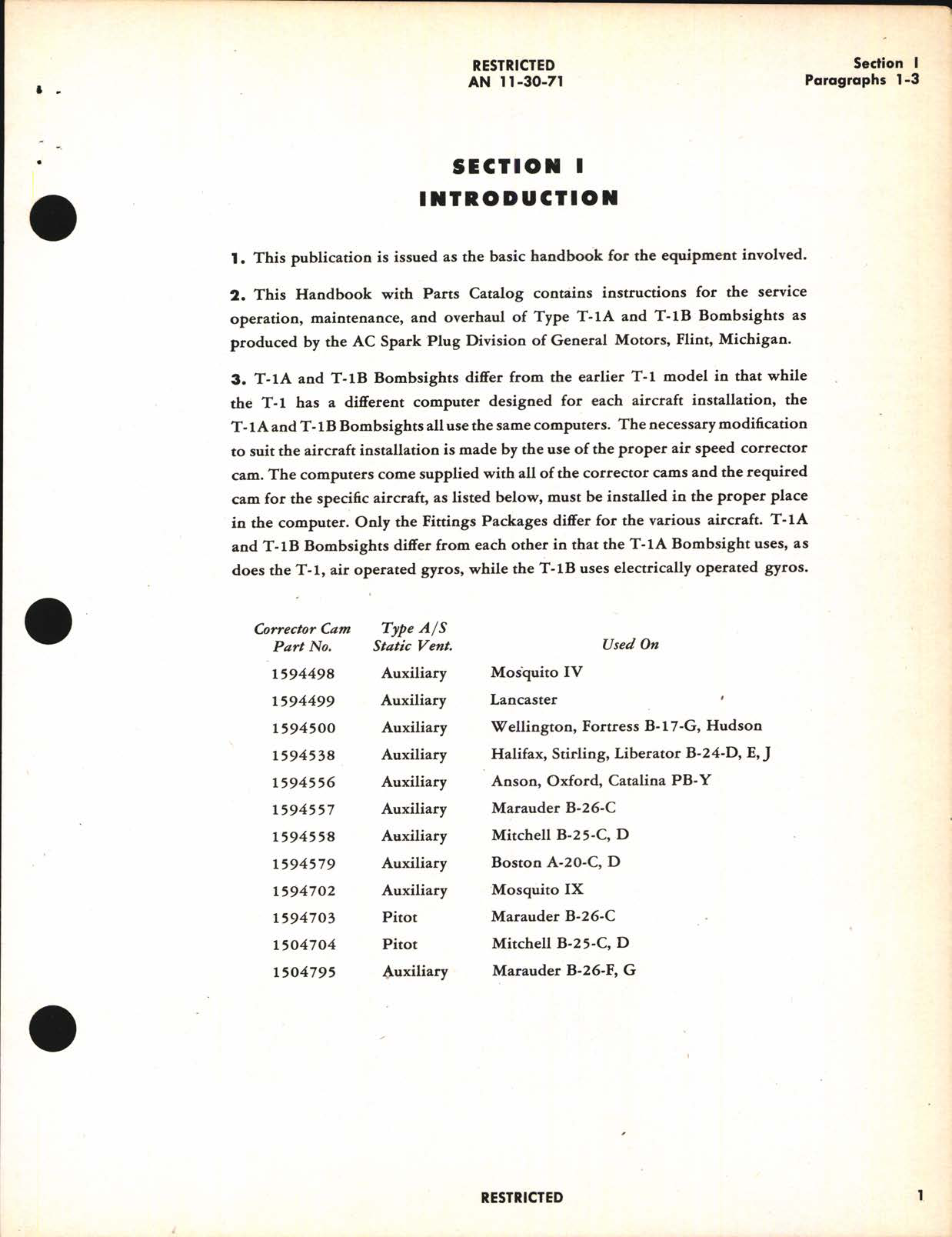 Sample page 5 from AirCorps Library document: Handbook of Instructions with Parts Catalog for Bombsights Types T-1A and T-1B