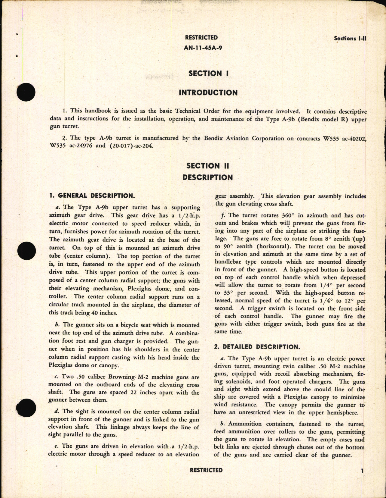 Sample page 5 from AirCorps Library document: Operation and Service Instructions for Upper Gun Turret Type A9B