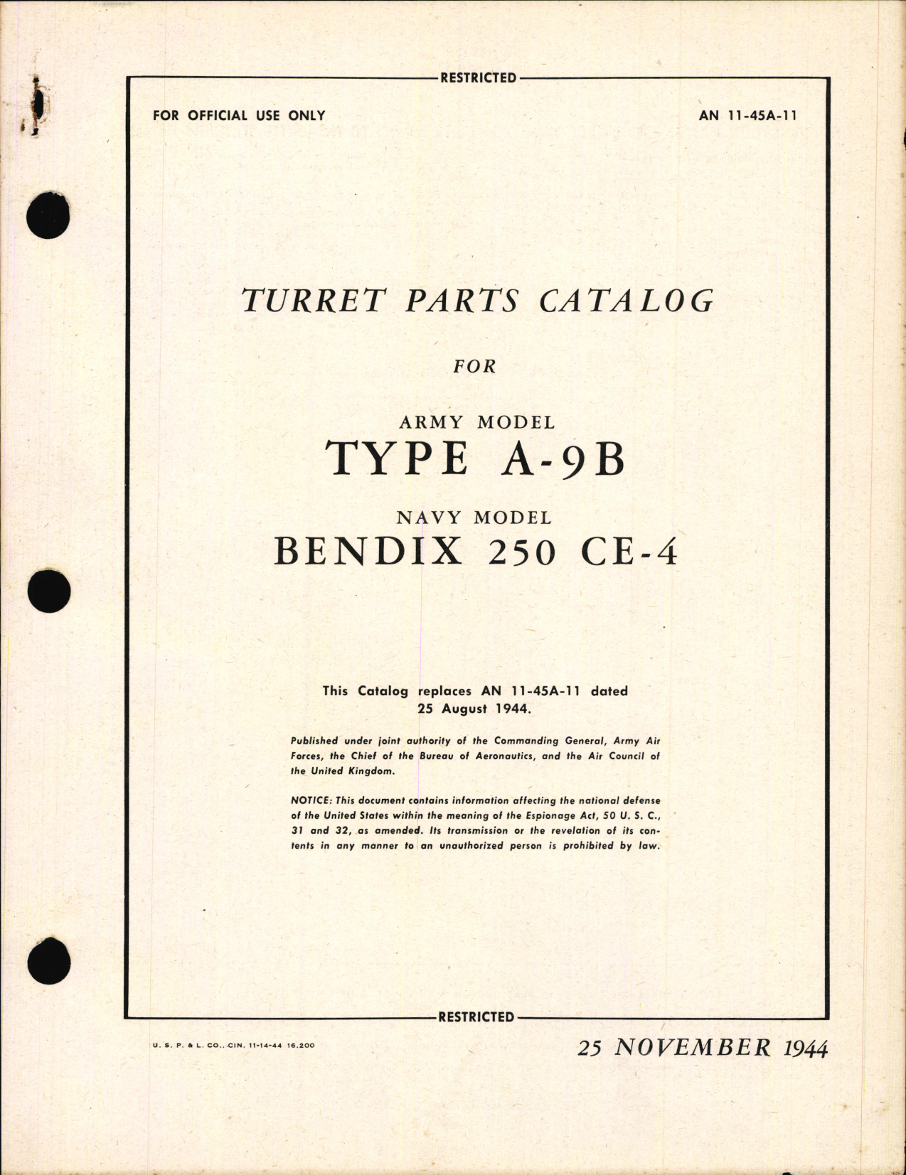 Sample page 1 from AirCorps Library document: Turret Parts Catalog for Type A-9B, Navy Model 250CE-4